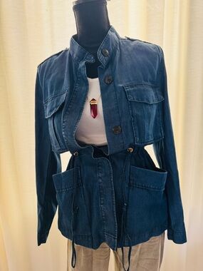 H&M Indigo Blue Denim Utility Jacket with Drawstring Waist